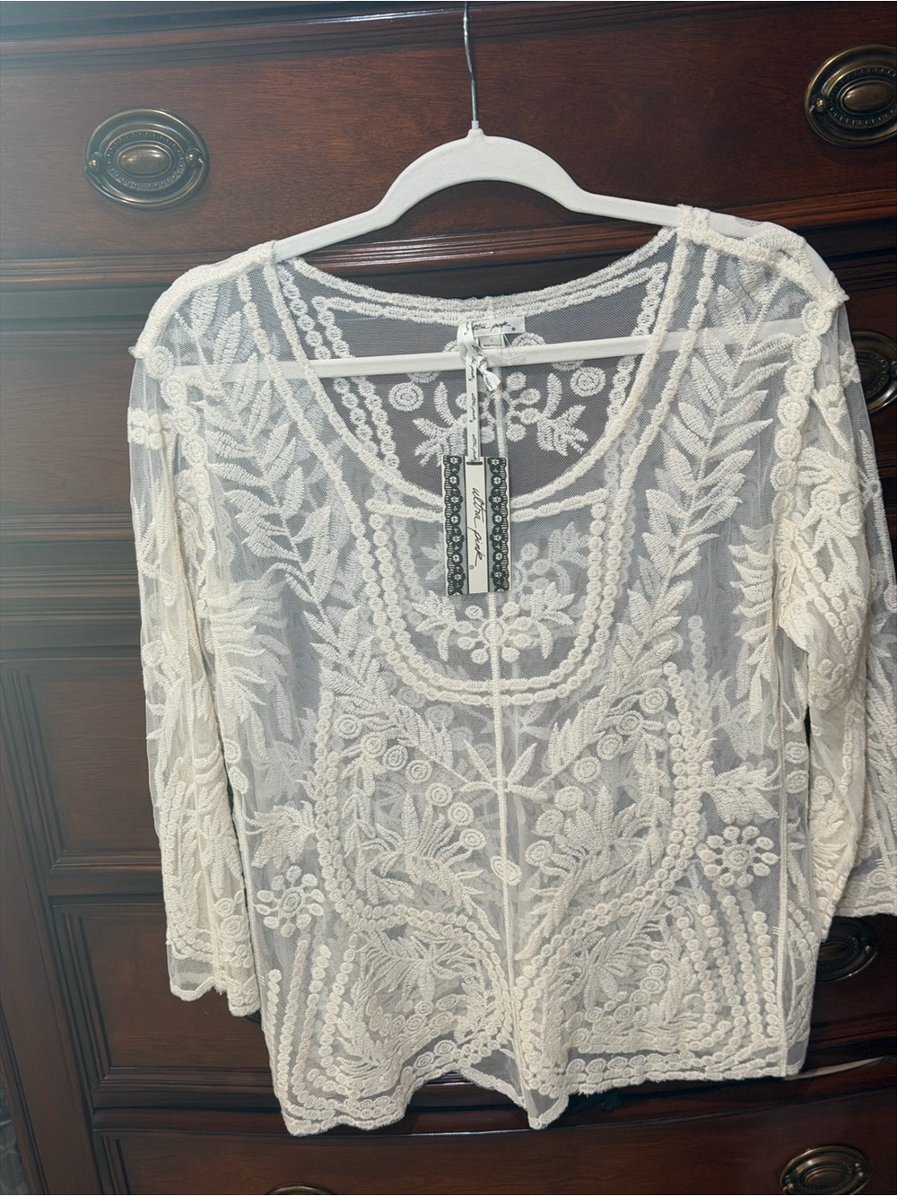 Ultra Pink Ivory Embroidered Lace Overlay